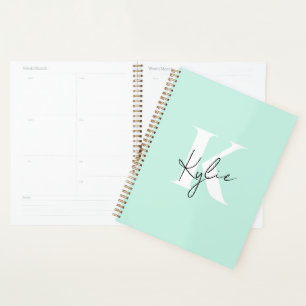 Modern Mint Cream Personalised Monogram Name -  Planner