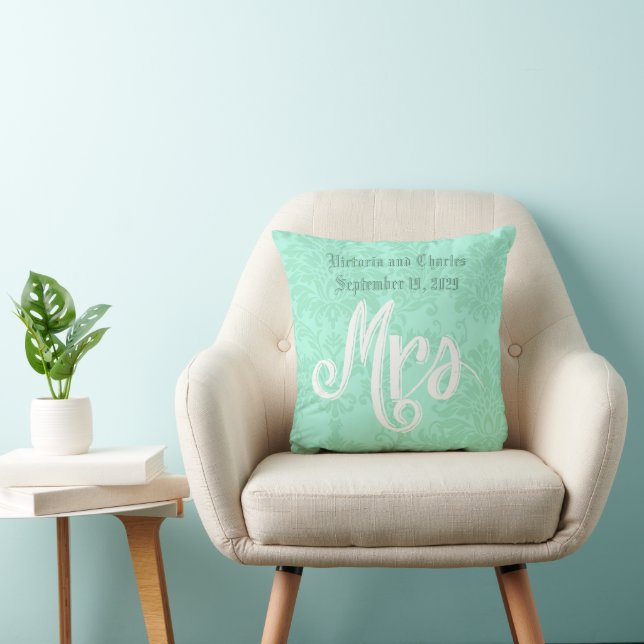 Modern Mint  Damask Wedding Cushion (Chair)