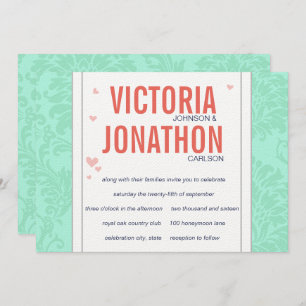Modern Mint  Damask Wedding Invite