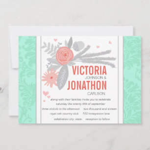 Modern Mint  Damask Wedding Invite