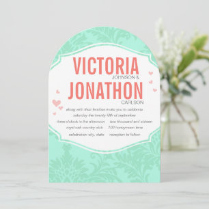 Modern Mint Damask Wedding Invite