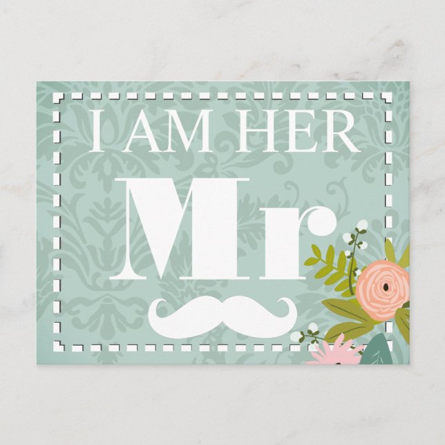 Modern Mint  Damask Wedding Invite (Front)