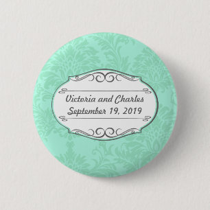 Modern Mint  Damask Wedding Invite 6 Cm Round Badge