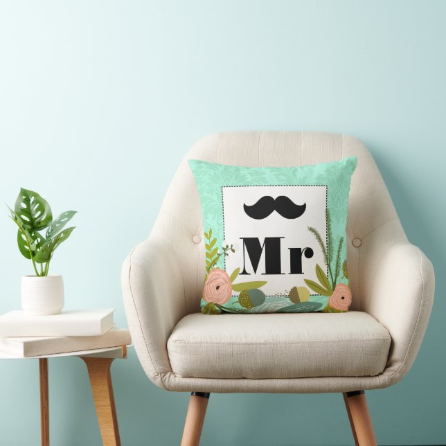 Modern Mint  Damask Wedding Invite Cushion (Chair)