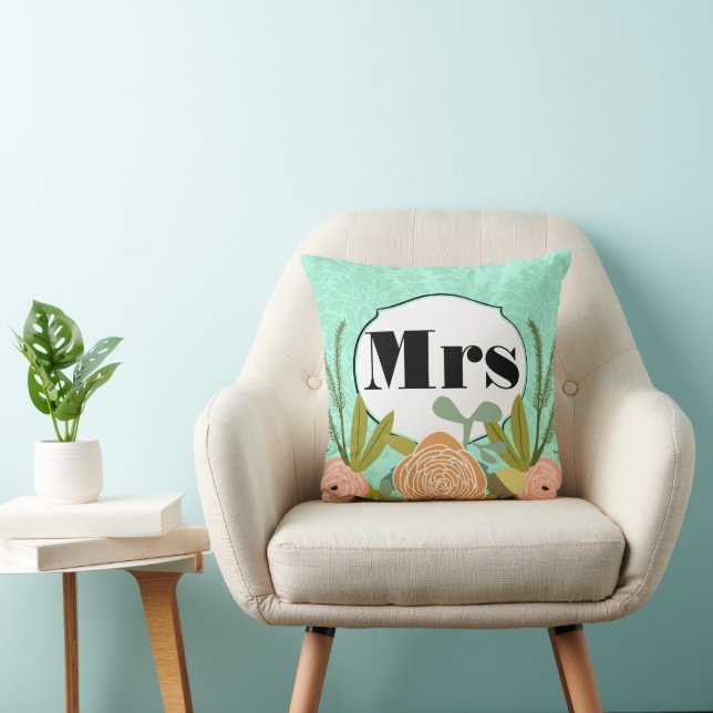 Modern Mint  Damask Wedding Invite Cushion (Chair)
