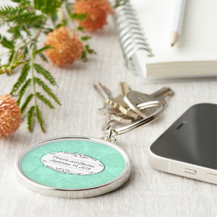 Modern Mint Damask Wedding Invite Key Ring