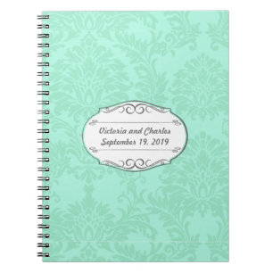 Modern Mint  Damask Wedding Invite Notebook