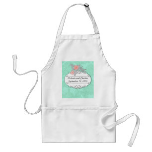 Modern Mint Damask Wedding Invite Standard Apron