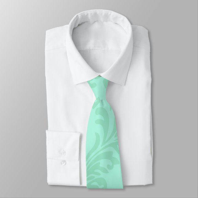Modern Mint  Damask Wedding Party Tie (Tied)