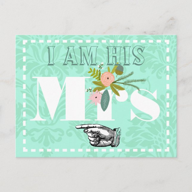 Modern Mint  Damask Wedding Postcard (Front)