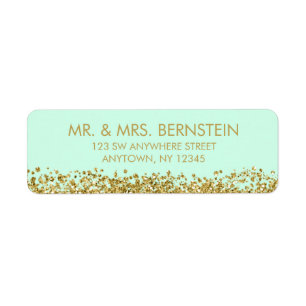 Modern Mint Faux Gold Glitter Return Address