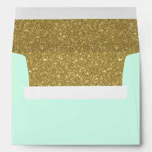 Modern Mint Faux Gold Glitter Return Address Envelope