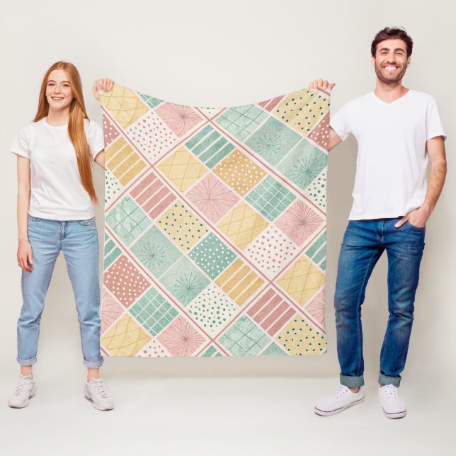 Modern Mint Geometric Polka Dot Plaid Pattern Fleece Blanket (In Situ)