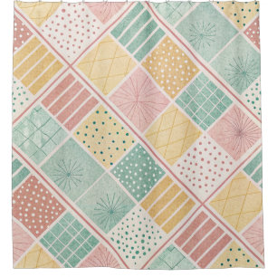 Modern Mint Geometric Polka Dot Plaid Pattern Shower Curtain