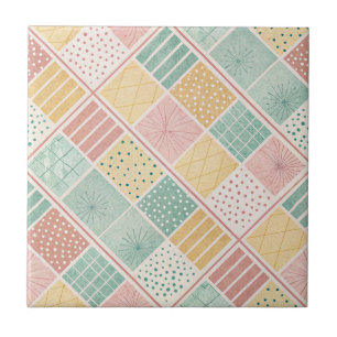 Modern Mint Geometric Polka Dot Plaid Pattern Tile