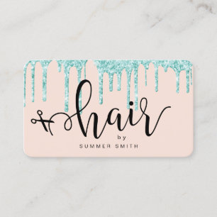 Modern mint glitter drips scissors hairstylist business card