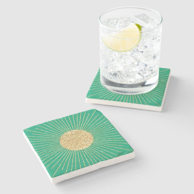 Modern Mint Gold Sunshine Stone Coaster (Side)