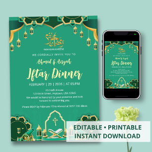 Modern Mint Green and Gold Festive Ramadan Iftar Invitation
