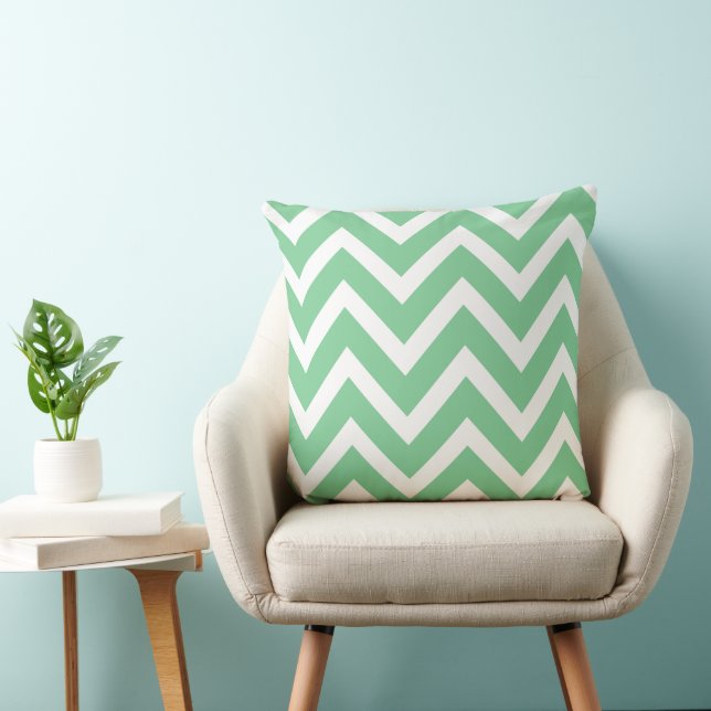 Modern Mint Green and White Chevron Stripes Cushion (Chair)