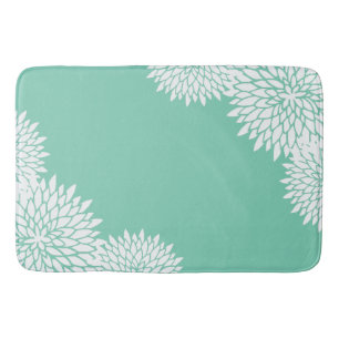 Modern Mint Green and White Floral Bath Mat