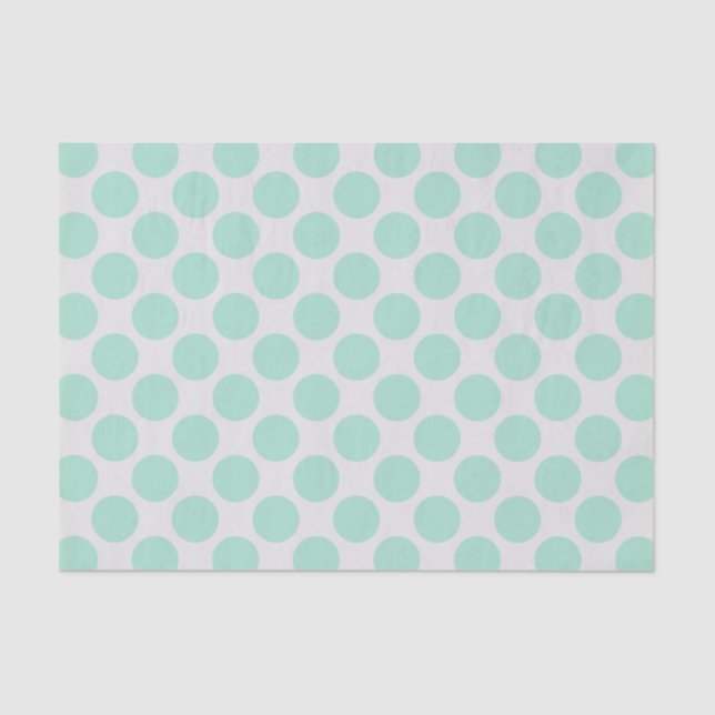 Modern Mint Green and White Large Polka Dots Tissue Paper (Front)
