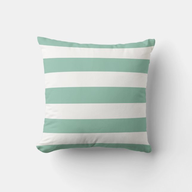 Modern Mint Green and White Stripes Cushion (Front)