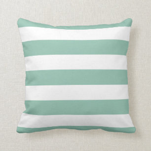 Modern Mint Green and White Stripes Cushion