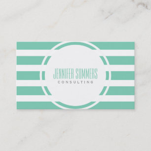 Modern Mint-Green And White Stripes Pattern Business Card