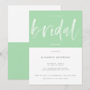 Modern Mint Green Brush Calligraphy Bridal Shower Invitation