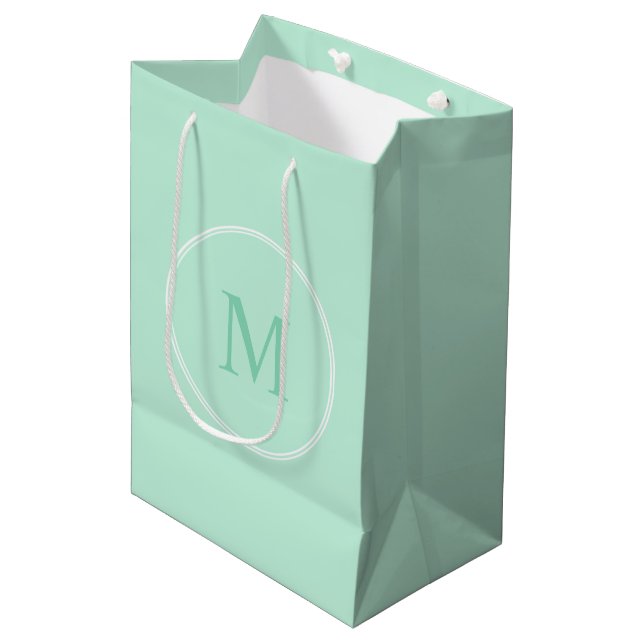 Modern Mint Green Colour Monogram Template Elegant Medium Gift Bag (Front Angled)