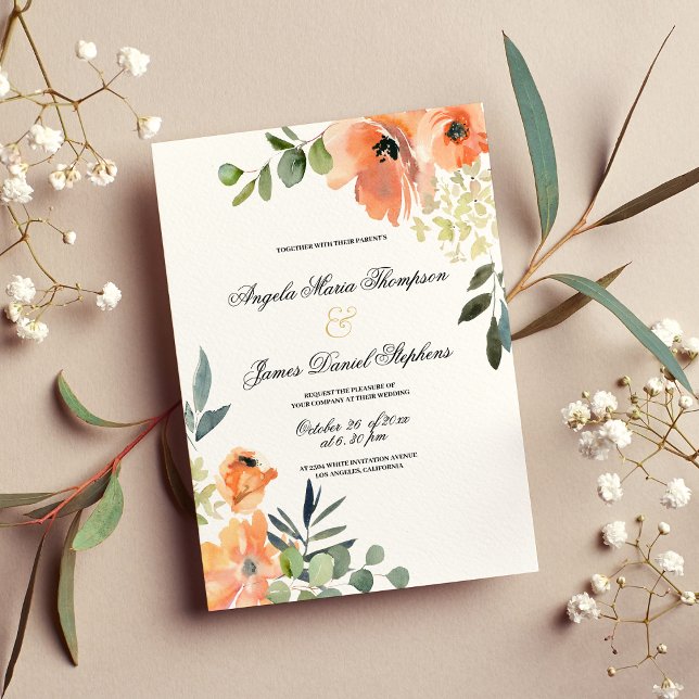 Modern mint green coral pink floral wedding invitation (Modern mint green coral pink floral wedding )