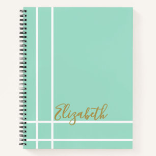 Modern Mint Green Custom Name Minimalist Notebook