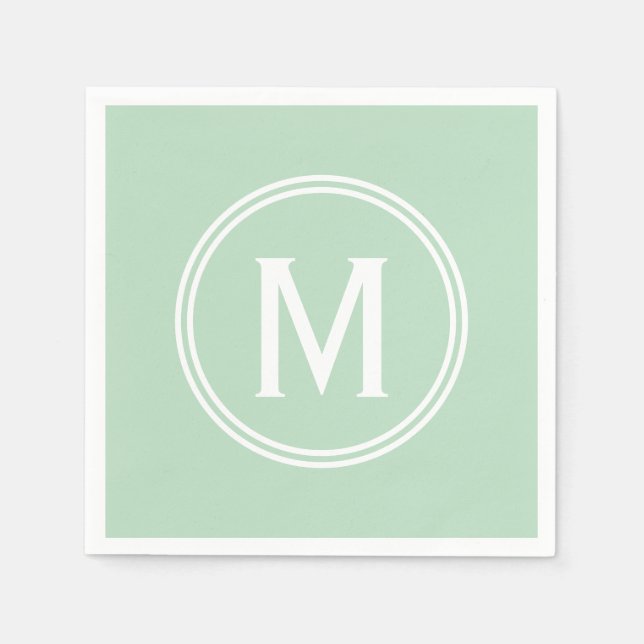 Modern Mint Green Custom Round Framed Monogram Napkin (Front)