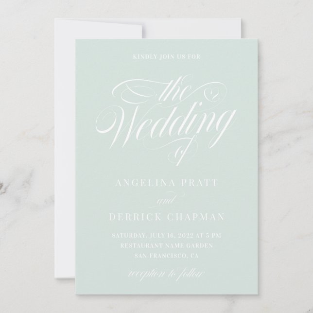  Modern Mint Green Elegant Calligraphy Wedding  In Invitation (Front)