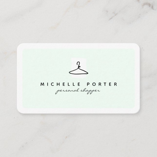 Modern mint green fashion stylist personal shopper business card (Front)