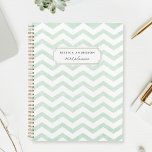 Modern Mint Green Geometric Pattern Planner<br><div class="desc">Custom-designed planner notebook featuring pastel mint green zig zag/chevron pattern with personalised name.</div>