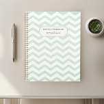 Modern Mint Green Geometric Pattern Planner<br><div class="desc">Custom-designed planner notebook featuring pastel mint green zig zag/chevron pattern with personalised name.</div>