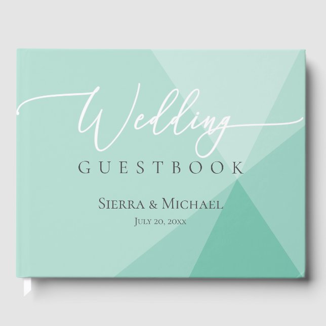 Modern Mint Green Geometric Wedding Guest Book (Front)