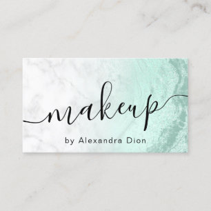 Modern mint green glitter marble makeup artist business card