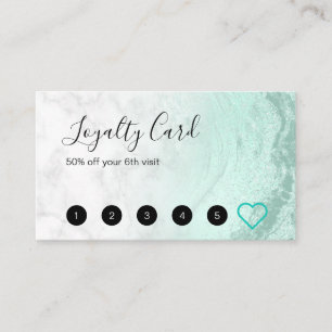 Modern mint green glitter marble makeup artist loyalty card