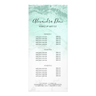 Modern mint green glitter marble makeup artist rack card