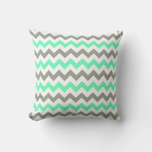 Modern Mint Green Grey Chevron Pattern Cushion
