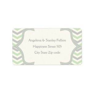Modern mint green, grey chevron zigzag wedding label