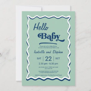 Modern Mint Green Hello Baby Shower  Invitation