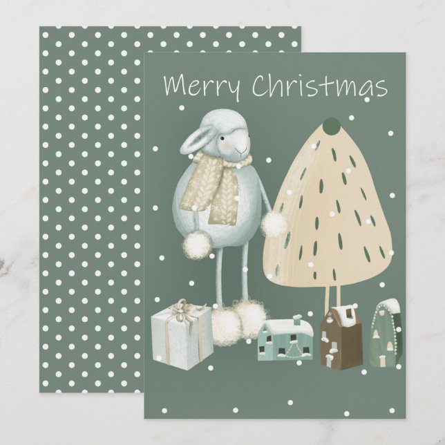 Modern Mint Green Merry Christmas Spirit Holiday Card (Front/Back)