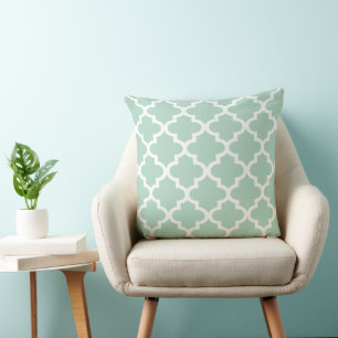 Modern Mint Green Moroccan Quatrefoil Pattern Cushion
