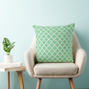 Modern Mint Green Moroccan Quatrefoil Pattern Cushion