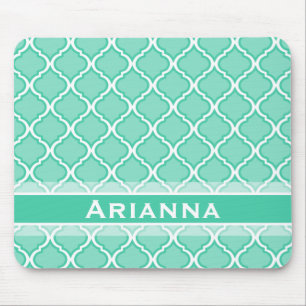 Modern Mint Green Moroccan Trellis Mouse Mat