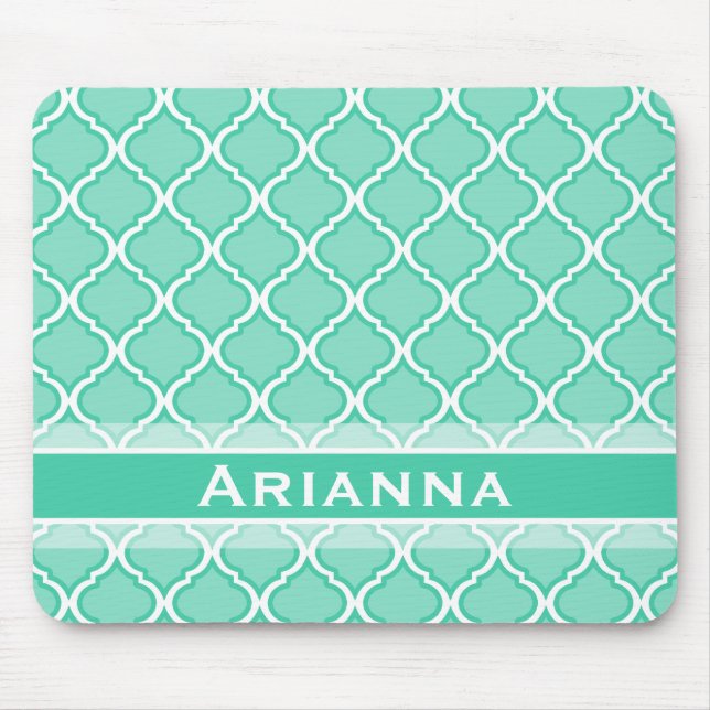 Modern Mint Green Moroccan Trellis Mouse Mat (Front)