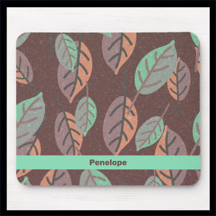 Modern Mint Green Orange and Purple Leaves Mouse Mat